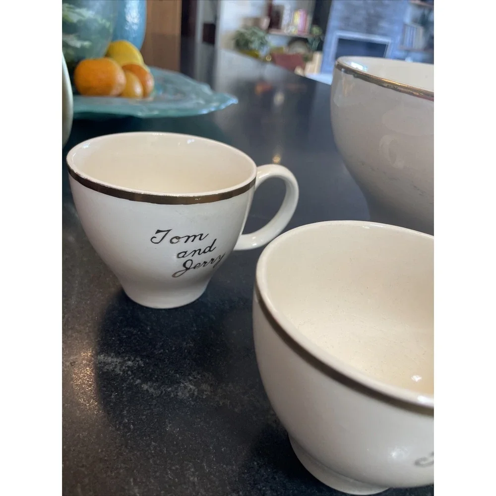 TOM AND JERRY PUNCH BOWL WITH 4 TEA CUPS UNIVERSAL CAMBRIDGE 22k Gold Rim